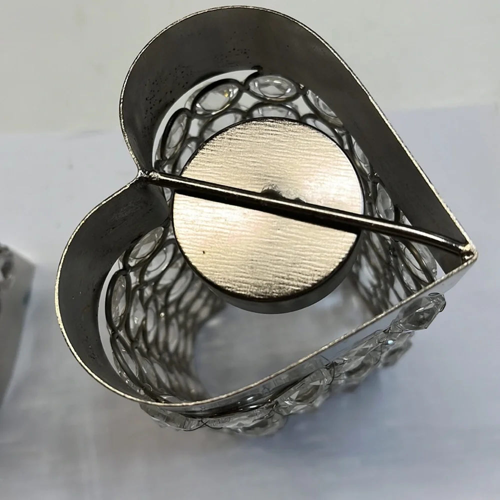Crystal heart candle holder 2 pieces set with polished chrome and plated iron